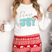 Peace Joy Retro 80's Font Santa Hat Aqua Red Cute T-Shirt