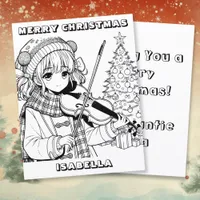 Anime Girl Playing Viola  Christmas Coloring Page