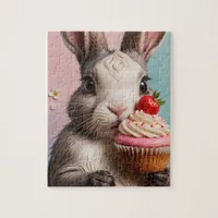 Adorable Rabbit With Cupcake Jigsaw Puzzle