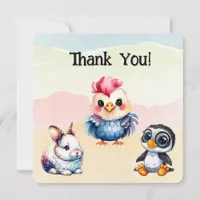 Wild One Happy Fun Woodland Animals Watercolor Thank You Card