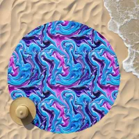 Blue and Purple Swirls Fluid Art Beach Towel