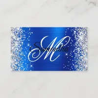 Silver Glitter Royal Blue Foil Fancy Monogram Business Card