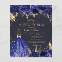 Budget Royal Blue Princess Sweet 16 Invitation