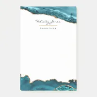 Teal - Turquoise and Gold Geode Agate Corporate Post-it Notes