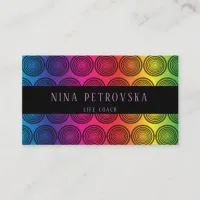 Trendy Black Circles on Rainbow Background Pattern Business Card