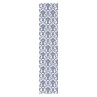 Elegant Navy Blue and White Damask Pattern Short Table Runner