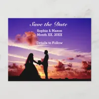 Bride and Groom in Sunset Save the Date Postcard