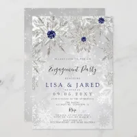 Silver Navy Snowflakes Winter Engagement Party  Invitation