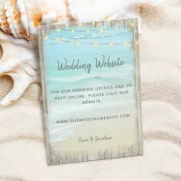 Beach Rustic Wood Aqua Blue Waves Wedding Website Enclosure Card