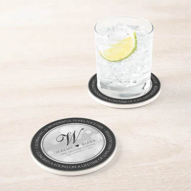 Elegant 25th Silver Wedding Anniversary Coaster