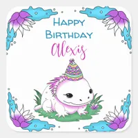 Personalized Axolotl Themed Girl's Birthday  Square Sticker