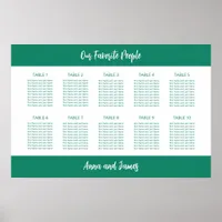 Emerald White 10 Table Seating Chart Poster