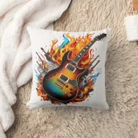 Fiery guitar amid flames and shadows throw pillow