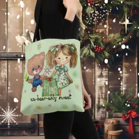 Unbearably Sweet Girl and Teddy Bear Tote Bag