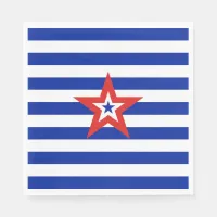 American Tri-Colored Star on Blue and White Stripe Napkins