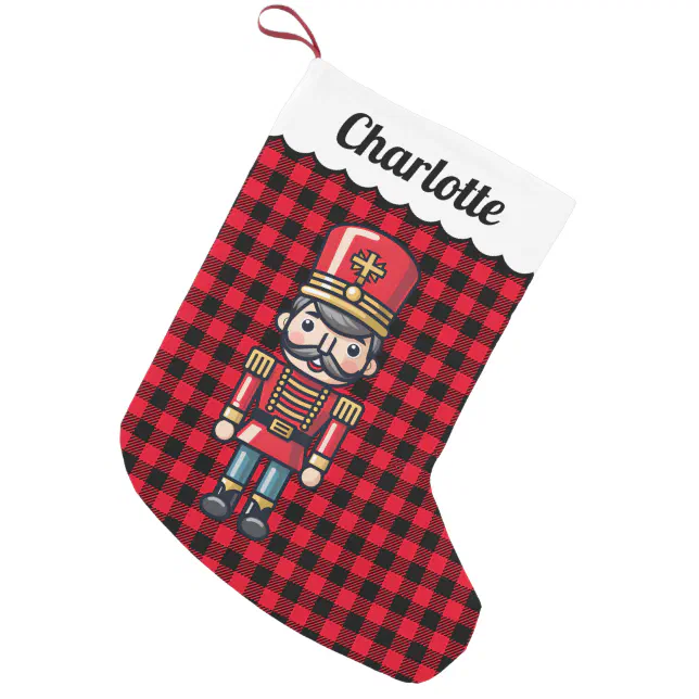 Red Buffalo Check Plaids Nutcracker Monogram Name Small Christmas Stocking