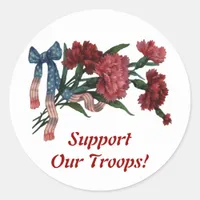 Vintage Patriotic Ribbon and Flowers Classic Round Sticker