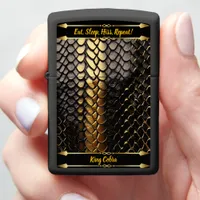 Striking black and gold pattern of a snake's skin zippo lighter