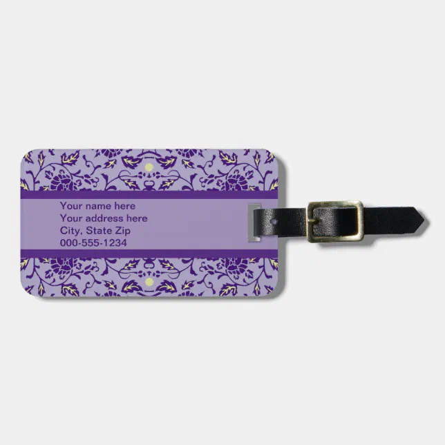 Elegant Flowery Purple Damask Luggage Tag