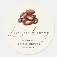 Love is Brewing Coffee Beans Bridal Shower Classic Round Sticker