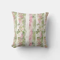Cottage Dream Pink Floral Stripe Throw Pillow