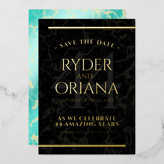 44th Turquoise Wedding Anniversary Save the Date Foil Invitation