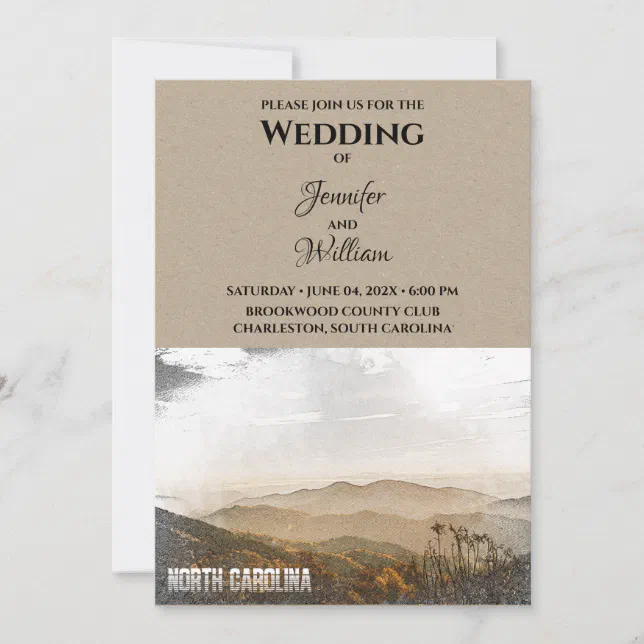 North Carolina US Color Sketch Wedding Invitation