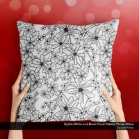 Stylish White and Black Floral Pattern Throw Pillow