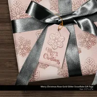 Merry Christmas Rose Gold Glitter Snowflake Gift Tags