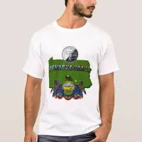 Pennsylvania Map, Quarter, Flag and Picture Text T-Shirt