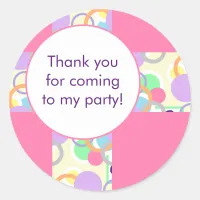 Birthday Thank You Party Pink Patterned Pretty Classic Round Sticker