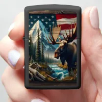 Majestic Moose And American Flag Zippo Lighter