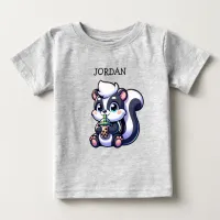 Cute Kawaii Skunk with Bubble Tea Personalized  Baby T-Shirt