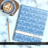 Celestial Love Stars Hearts Name Light Blue Notebook