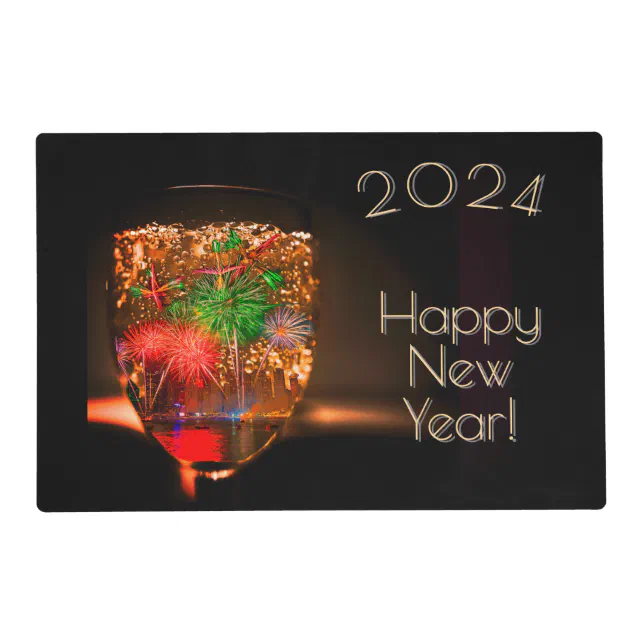 2024 wishes with fireworks and bubbles placemat