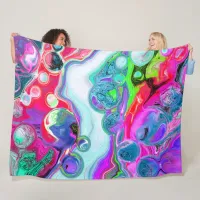 Abstract Marble Fluid Art Red, White, Purple Green Fleece Blanket