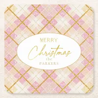 Pink Gold Christmas Pattern#28 ID1009 Square Paper Coaster