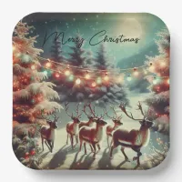 Vintage Reindeers and Christmas Lights   Paper Plates