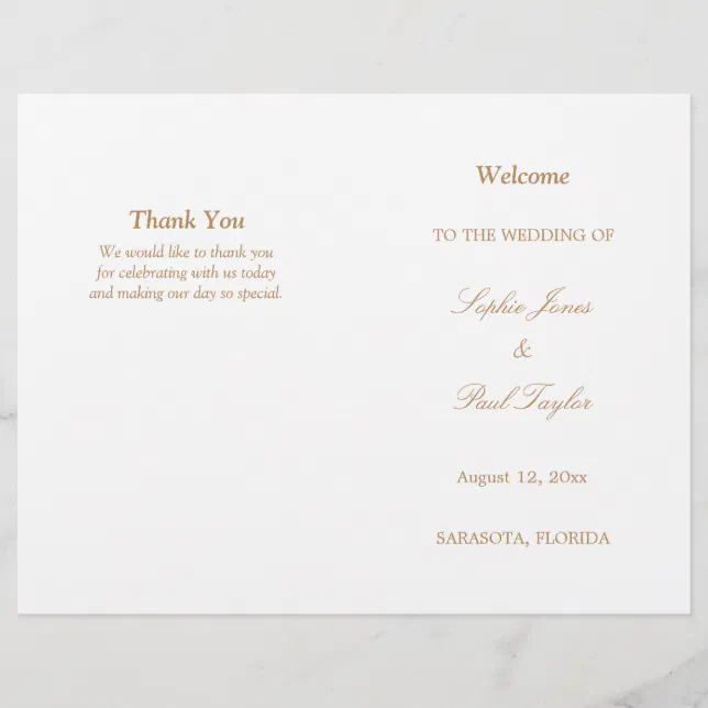 Golden Beige Script Bi-Fold Wedding Program