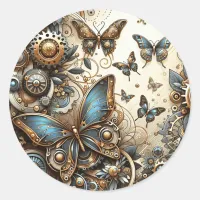 Vintage Steampunk Butterflies  Classic Round Sticker