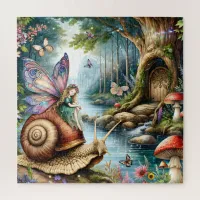 Pretty Fairy Land with cute Snail and Butterflies Jigsaw Puzzle
