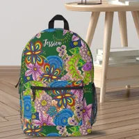 Bohemian Vibrant Folk Art Hand-Drawn Floral Printed Backpack