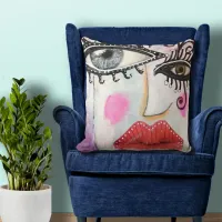 Colorful Bold Lip Quirky Eyes Collage Art Graffiti Throw Pillow