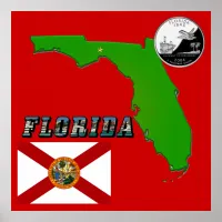 Florida Map, Picture Text and State Faux Quarter Poster