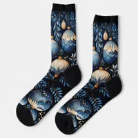 Magical Blue and Gold Winter Ornaments  Socks