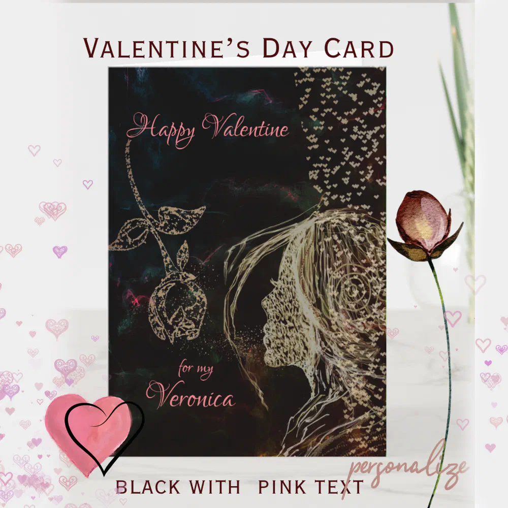 Black with Pink text  Valentine's Day Card