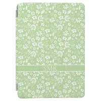 Girly Pale Lime Green Tropical Flowers Monogram iPad Air Cover