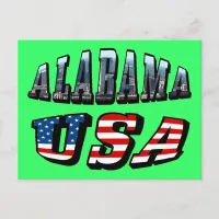 Alabama Picture and USA Flag Font Postcard