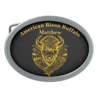 Stylized Gold Bison Illustration in Nature Setting Belt Buckle