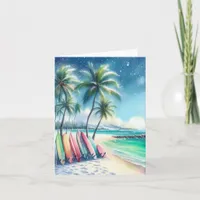 Tropical Island Watercolor Coastal Seascape Blank Note Card